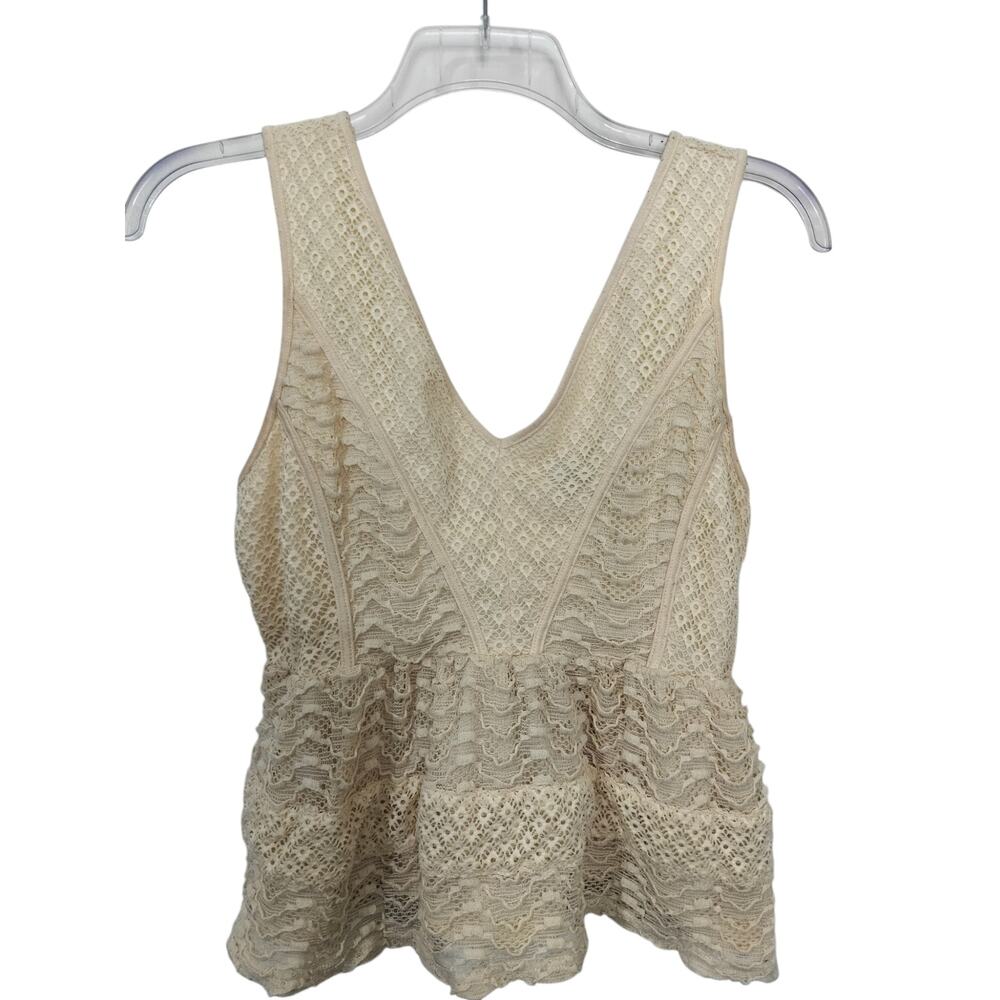 5499)Cliche Cream Crocheted Boho Festival Peplum Tank Top Lined Small
